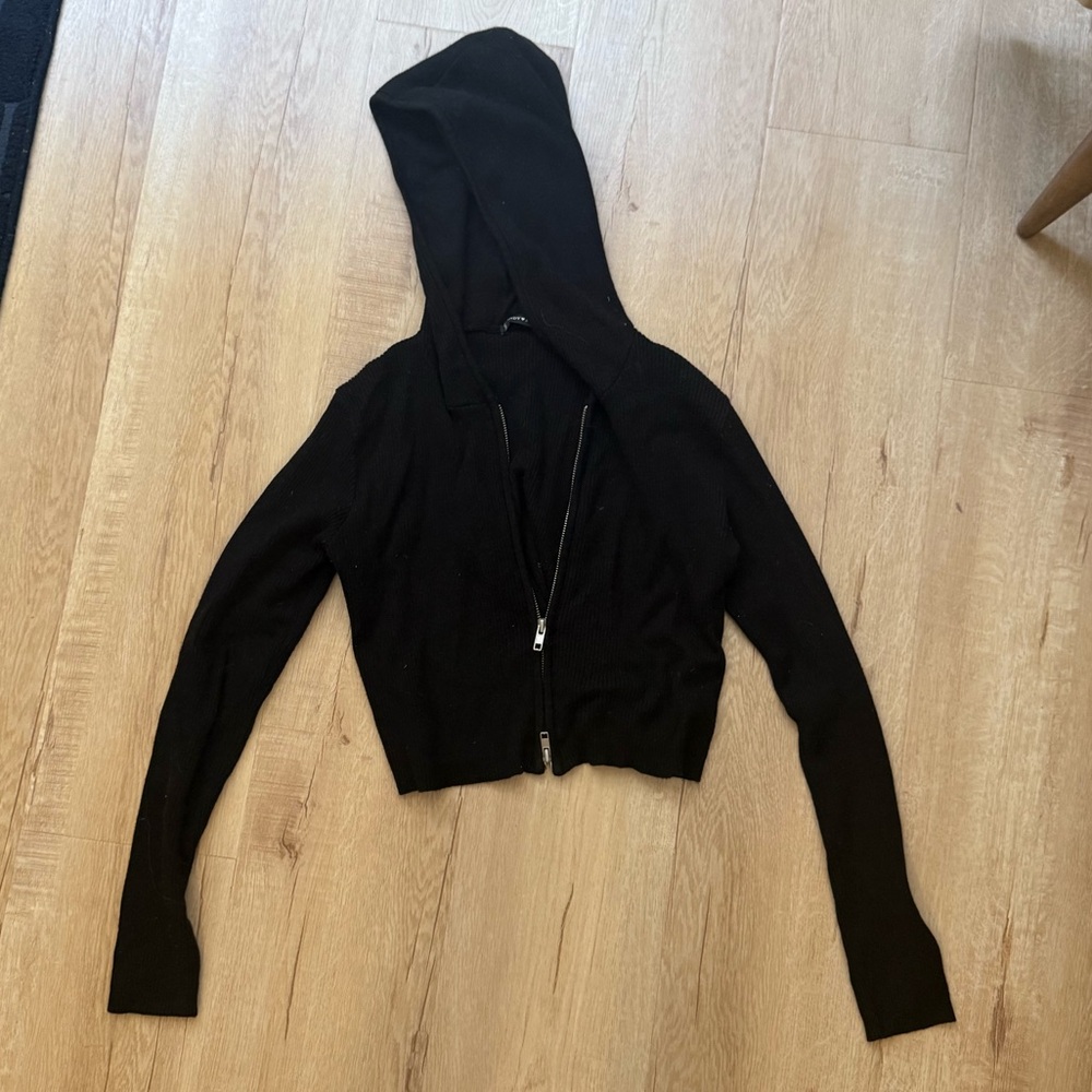 Brandy Melville Black Arden Crop Hoodie